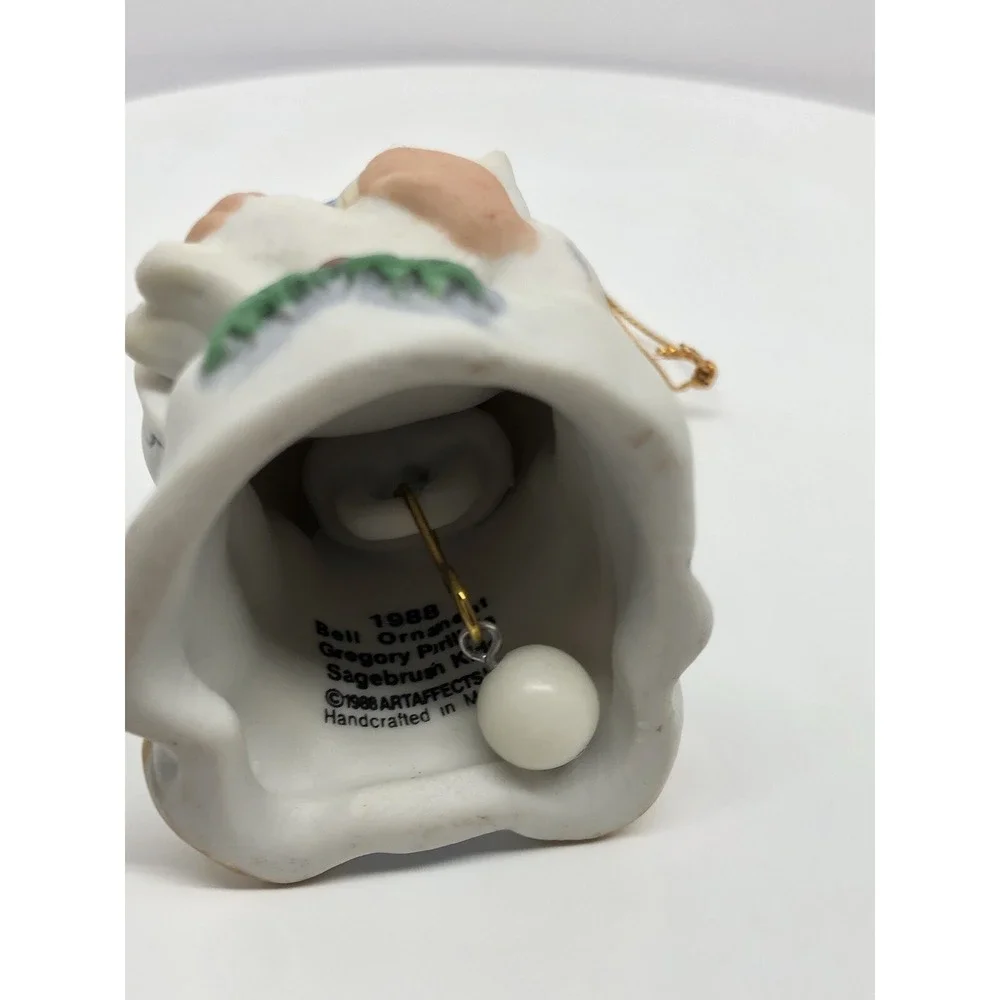 GREGORY PERILLO'S SAGEBRUSH KIDS 1988 BELL CHRISTMAS ORNAMENT BISQUE NATIVE &CAT